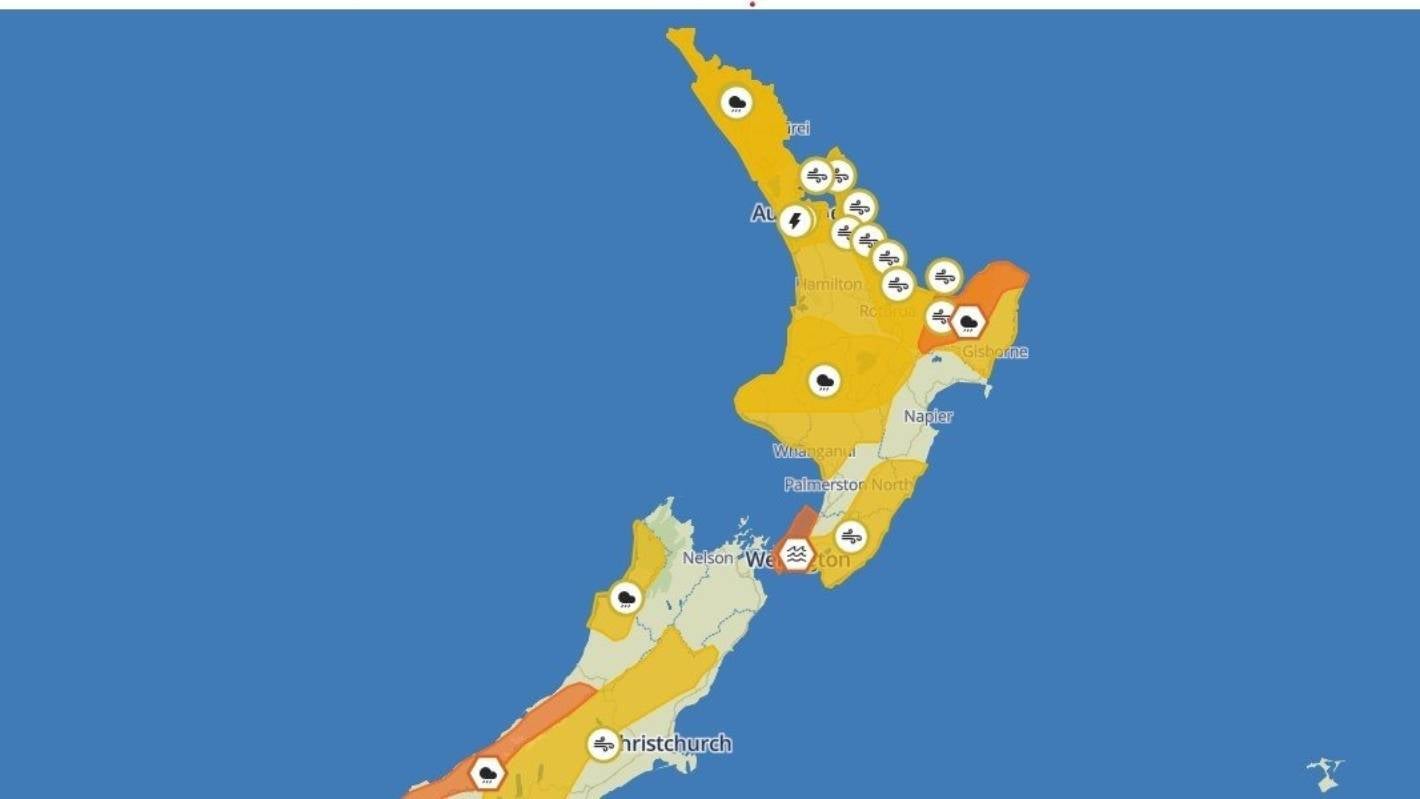Thunderstorms, gales, rain to hit most of the North Island as 17 warnings issued